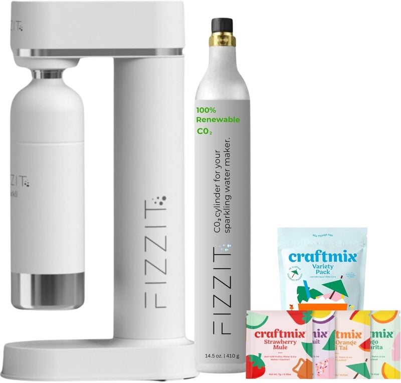 Fizz It White Stainless Steel Sparkling Water Maker Soda Maker Includes 1 x CO2 Cylinder & 1L White Stainless Steel Bottle - Image 1
